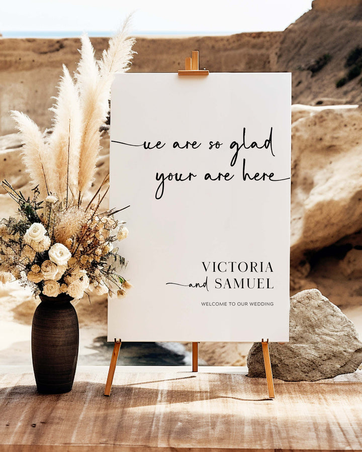 Minimalist Welcome Wedding Sign - We are so glad your here - Victoria Collection - Vowpaperie