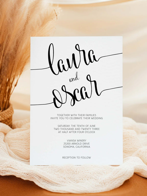 Modern Black & White Wedding Invitation - Laura Collection - Vowpaperie