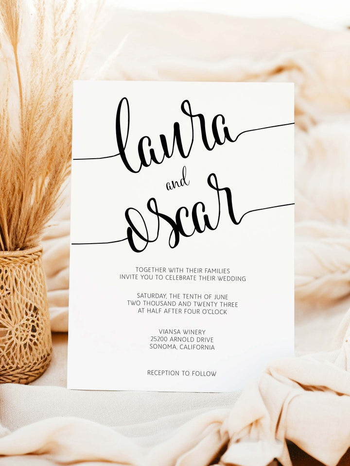 Modern Black & White Wedding Invitation - Laura Collection - Vowpaperie