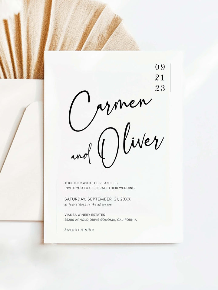 Modern Minimalist Wedding Invitation - Carmen Collection - Vowpaperie