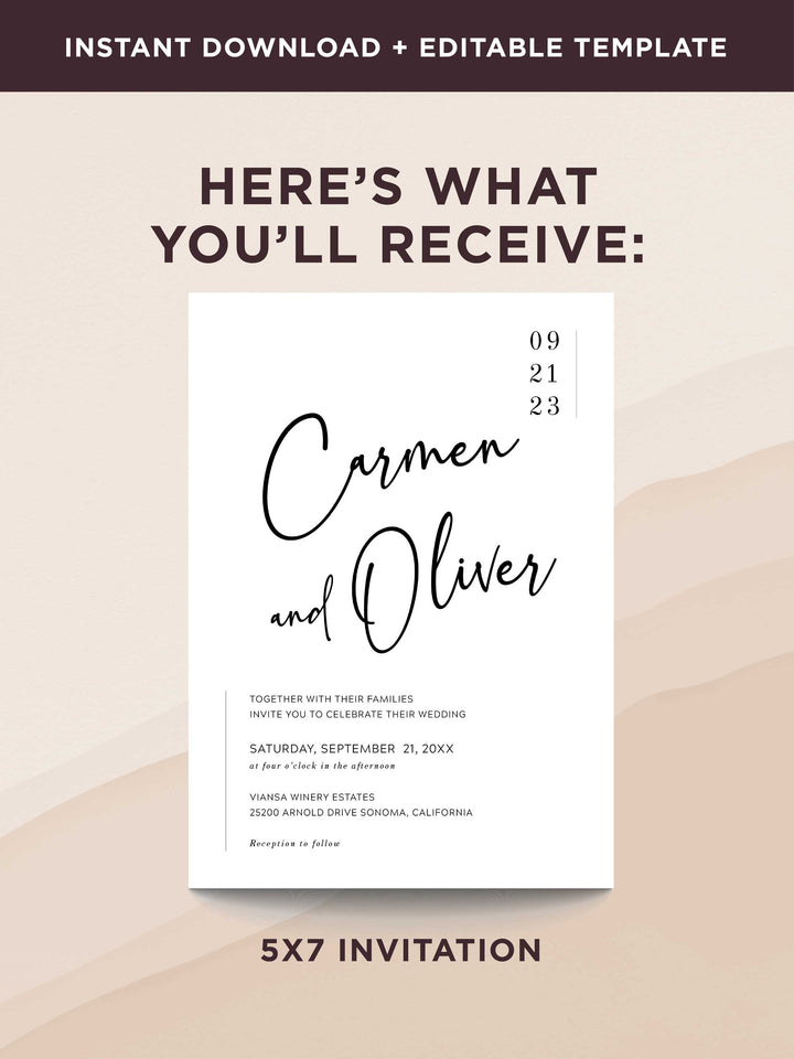 Modern Minimalist Wedding Invitation - Carmen Collection - Vowpaperie