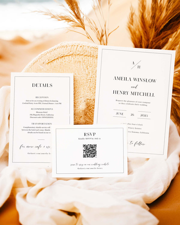 Modern Monogram Wedding Invitation Suite - The Amelia Collection - Vowpaperie