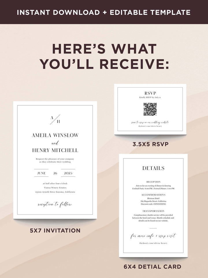 Modern Monogram Wedding Invitation Suite - The Amelia Collection - Vowpaperie