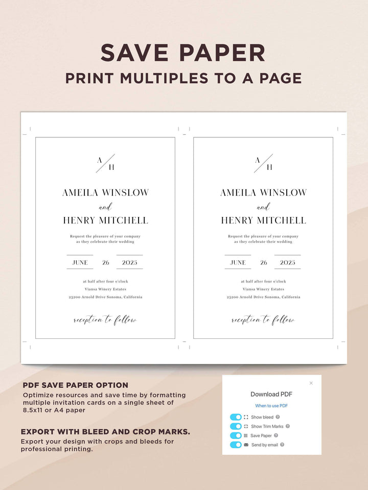 Modern Monogram Wedding Invitation Suite - The Amelia Collection - Vowpaperie