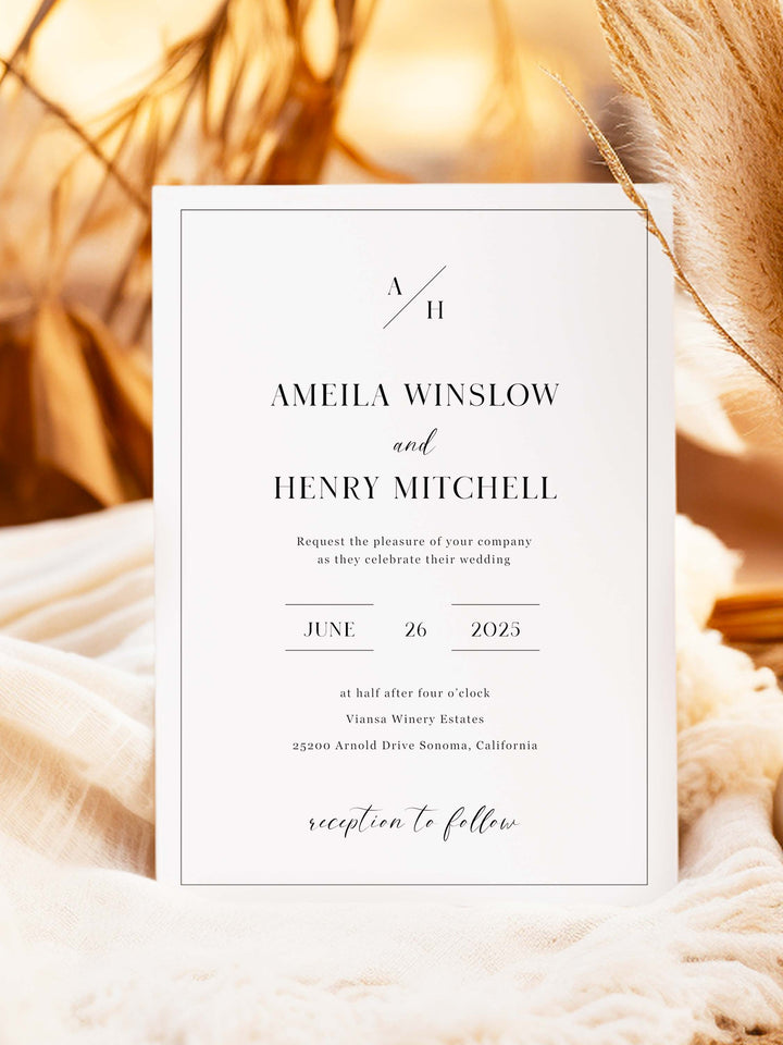 Modern Monogram Wedding Invitation - The Amelia Collection - Vowpaperie