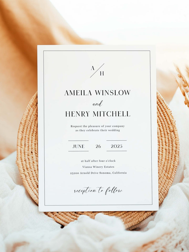 Modern Monogram Wedding Invitation - The Amelia Collection - Vowpaperie