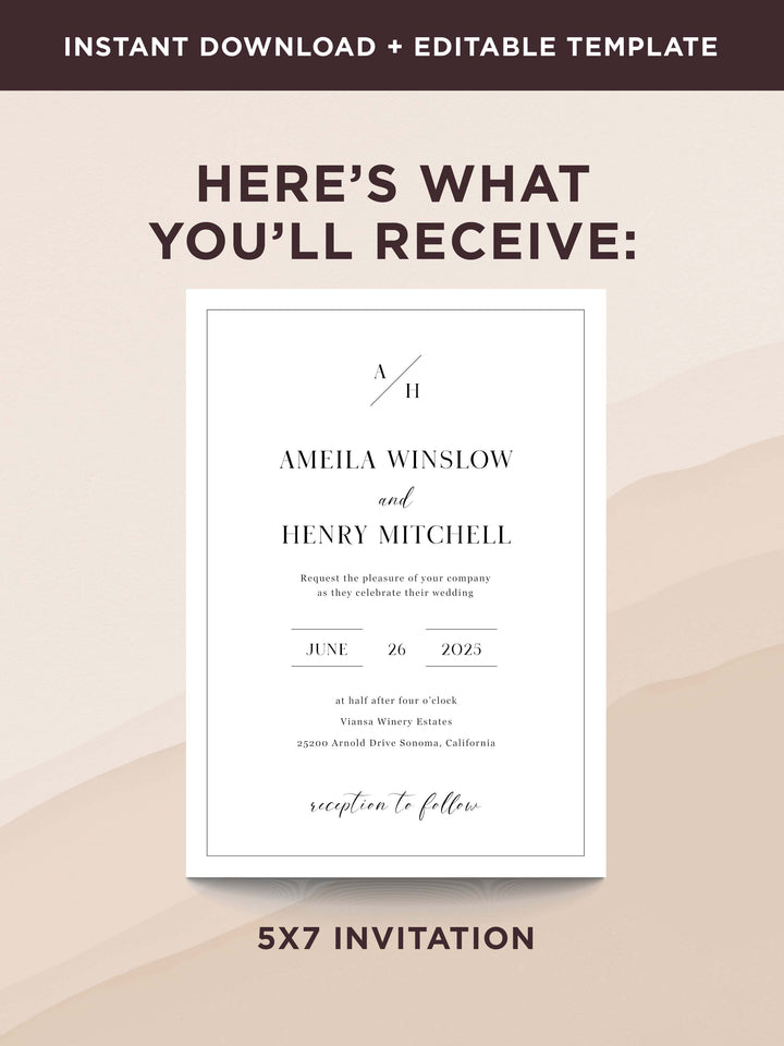 Modern Monogram Wedding Invitation - The Amelia Collection - Vowpaperie