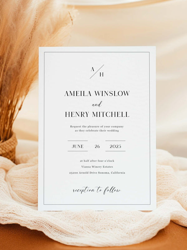 Modern Monogram Wedding Invitation - The Amelia Collection - Vowpaperie