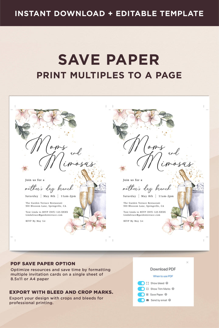 Moms and Mimosas  Floral Brunch Invitation - Vowpaperie