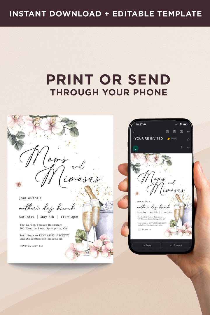 Moms and Mimosas  Floral Brunch Invitation - Vowpaperie
