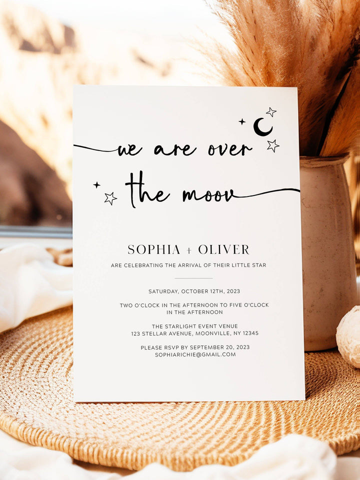 Over the Moon Baby Shower Invitation - Over the Moon Collection - Vowpaperie