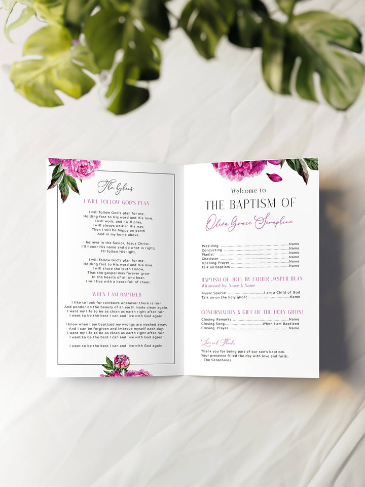 Pink Wildflower LDS Baptism Program for Girls - Vowpaperie