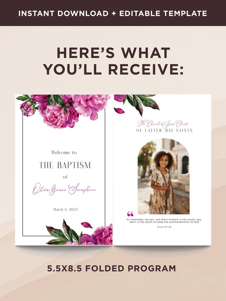 Pink Wildflower LDS Baptism Program for Girls - Vowpaperie