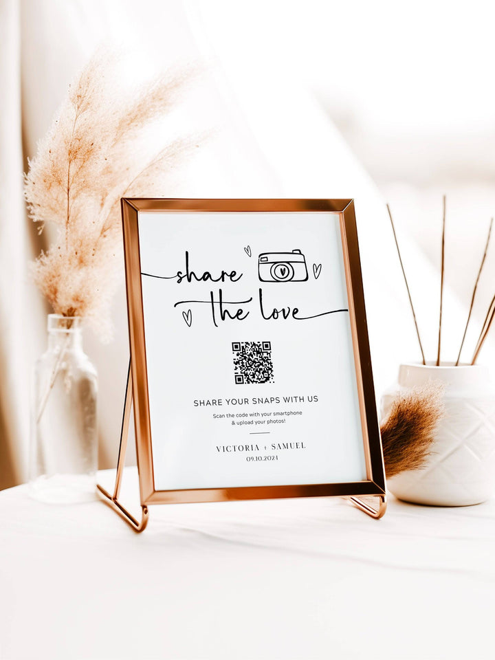 Share the Love QR Code Wedding Photo Sign - The Victoria Collection - Vowpaperie