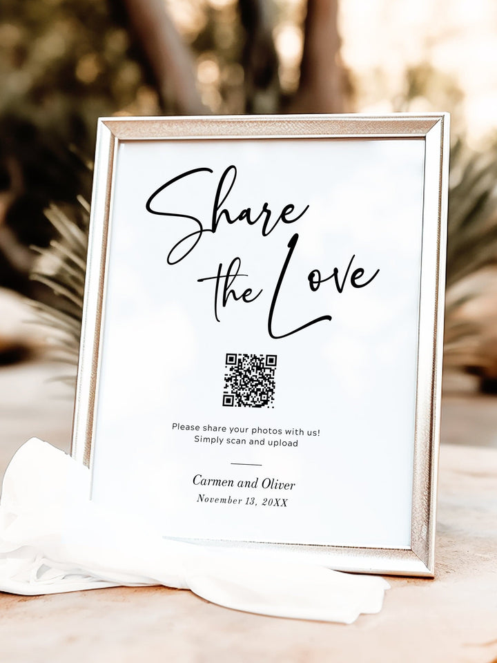 Share the Love QR Code Wedding Sign, Wedding Photo Table Sign, Guest Photo Sharing Table sign- The Carmen Collection - Vowpaperie