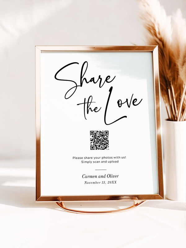 Share the Love QR Code Wedding Sign, Wedding Photo Table Sign, Guest Photo Sharing Table sign- The Carmen Collection - Vowpaperie