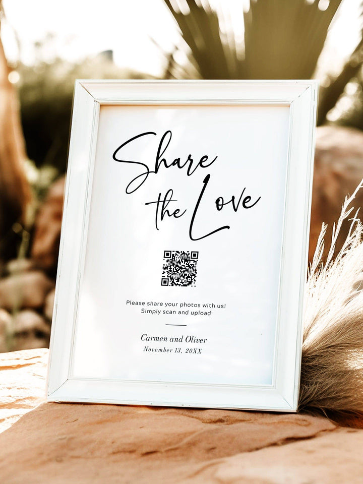 Share the Love QR Code Wedding Sign, Wedding Photo Table Sign, Guest Photo Sharing Table sign- The Carmen Collection - Vowpaperie