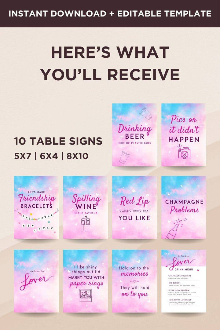 She found her lover Swifite theme - Table signs 