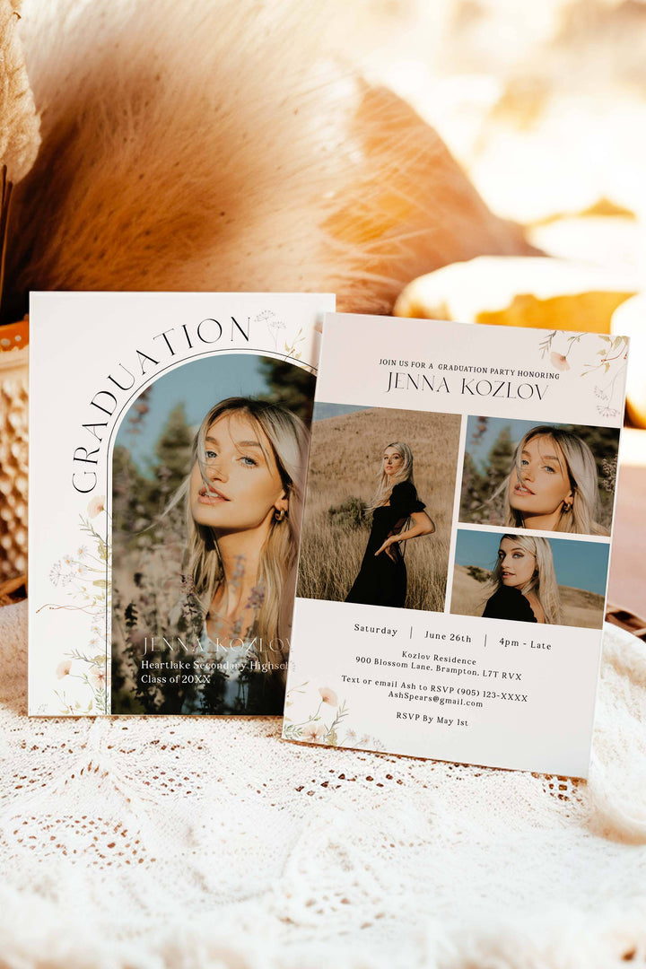 back of grad card ideas Wild Flower Senior announcement Card, Graduation Party Invitation