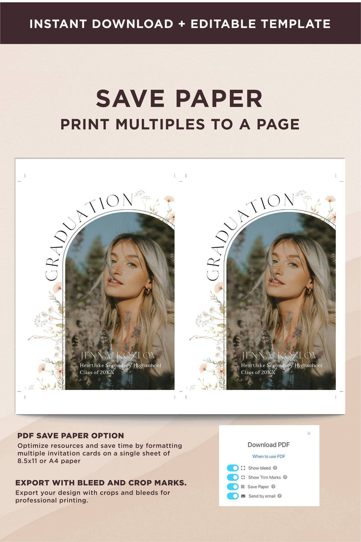 Wild Flower Senior announcement Card, Graduation Party Invitation Wild Flower Senior announcement Card, Graduation Party Invitation