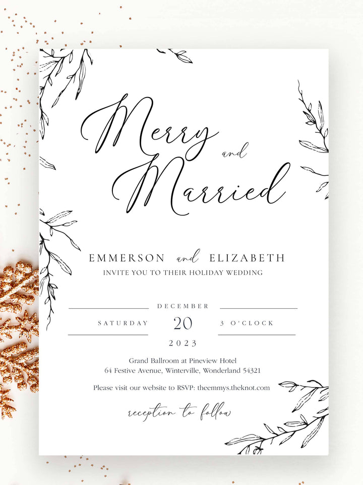 Winter Wedding Invitation - Merry and Married Winter Wedding Invite - Vowpaperie