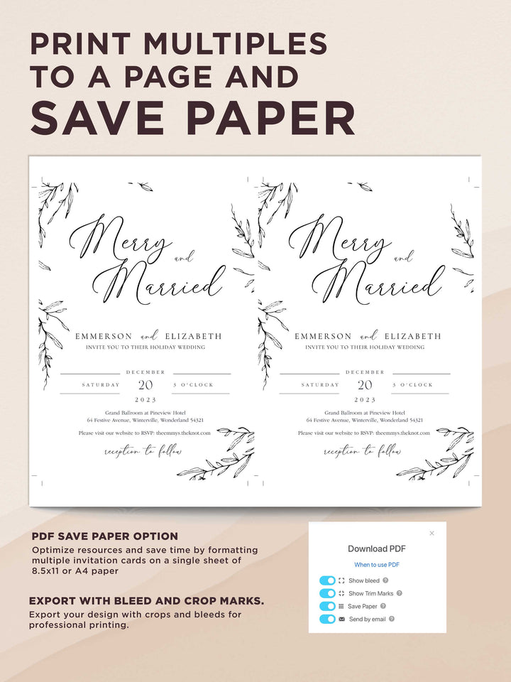 Winter Wedding Invitation - Merry and Married Winter Wedding Invite - Vowpaperie