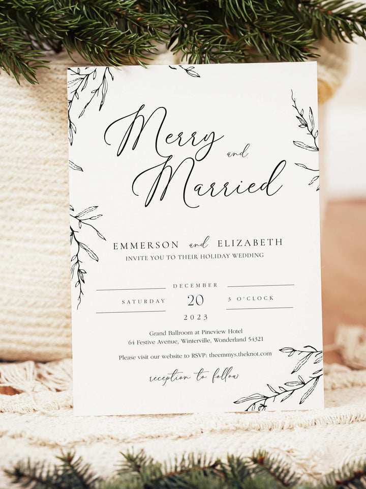 Winter Wedding Invitation - Merry and Married Winter Wedding Invite - Vowpaperie