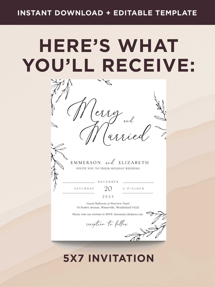 Winter Wedding Invitation - Merry and Married Winter Wedding Invite - Vowpaperie