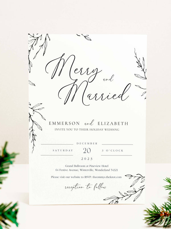 Winter Wedding Invitation - Merry and Married Winter Wedding Invite - Vowpaperie