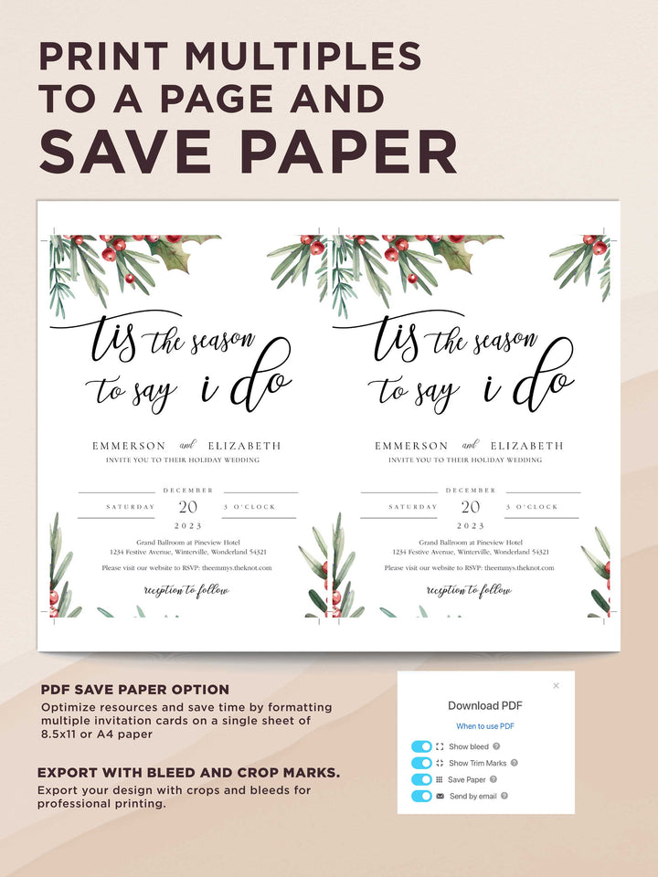 Winter Wedding Invitation - 'Tis the Season to Say I Do - Vowpaperie