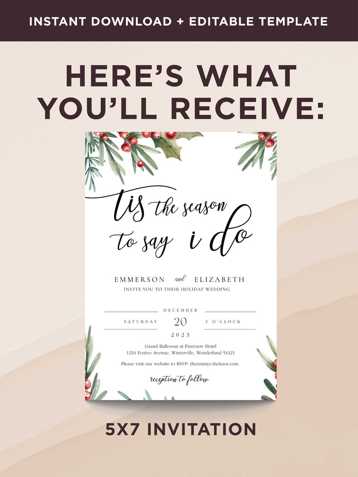 Winter Wedding Invitation - 'Tis the Season to Say I Do - Vowpaperie