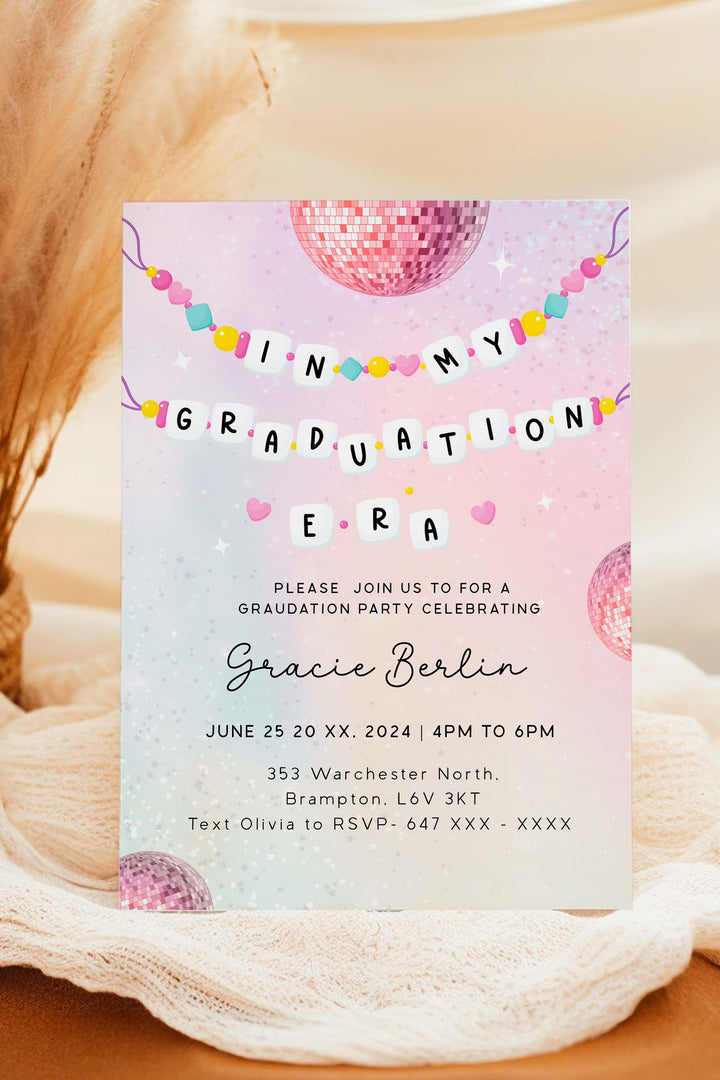 In My Graduation Era Invitation: Swiftie Friendship Bracelet Graduation Invite