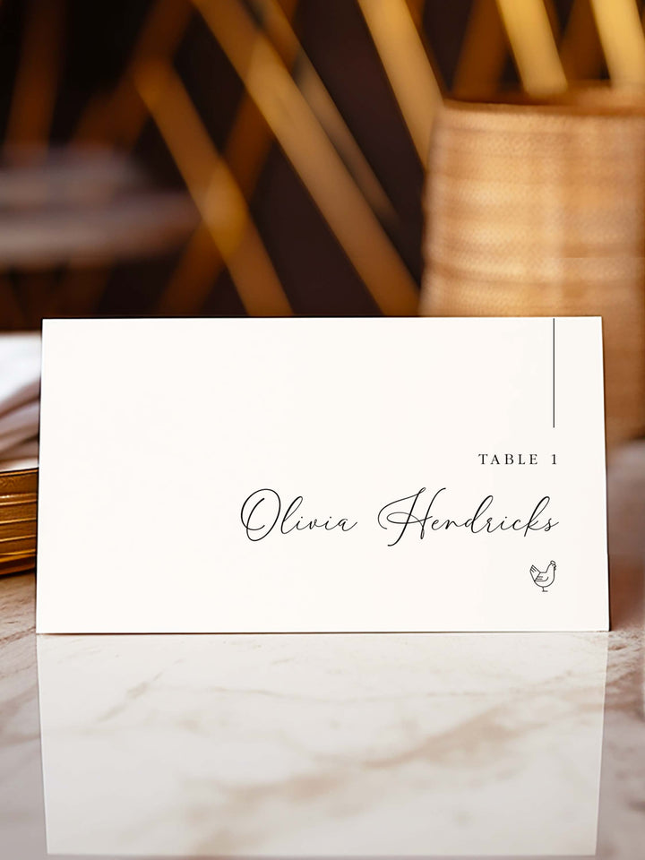 Wedding name place cards, Meal Choice Wedding Place Cards - Style 01 - Olivia Collection - Vowpaperie