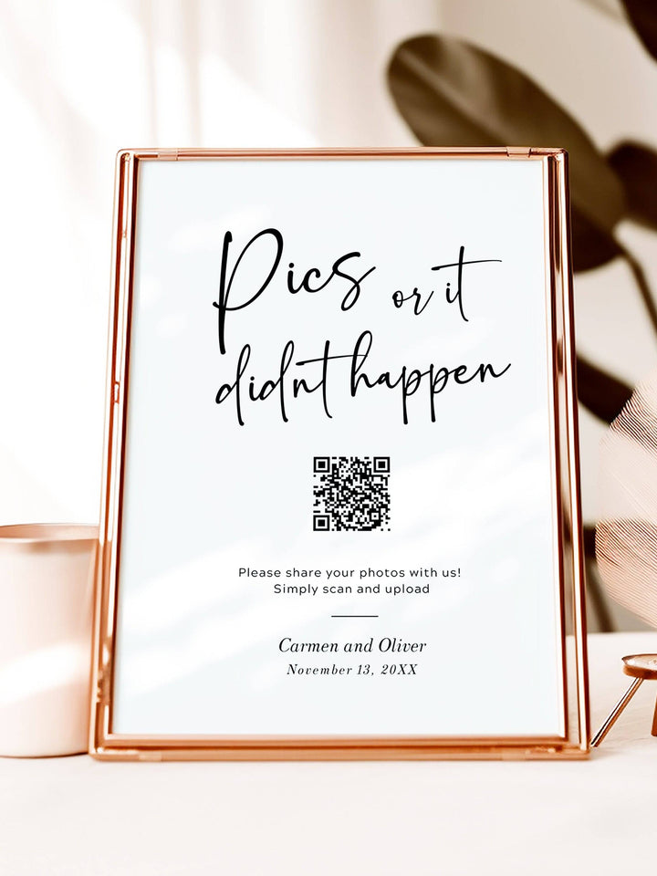 Pic on It Didn't Happen Wedding Sign, Qr Code Wedding Card - Carmen Collection - Vowpaperie