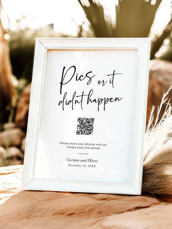 Pic on It Didn't Happen Wedding Sign, Qr Code Wedding Card - Carmen Collection - Vowpaperie