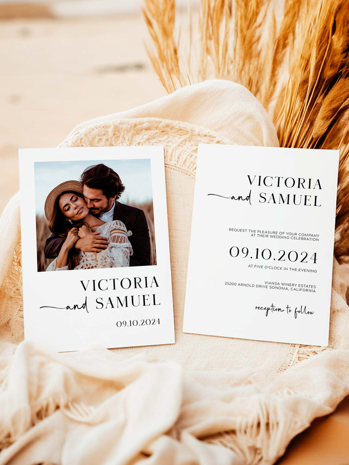 Minimalist Modern Wedding Invitation, Editable Photo Template - Victoria Collection