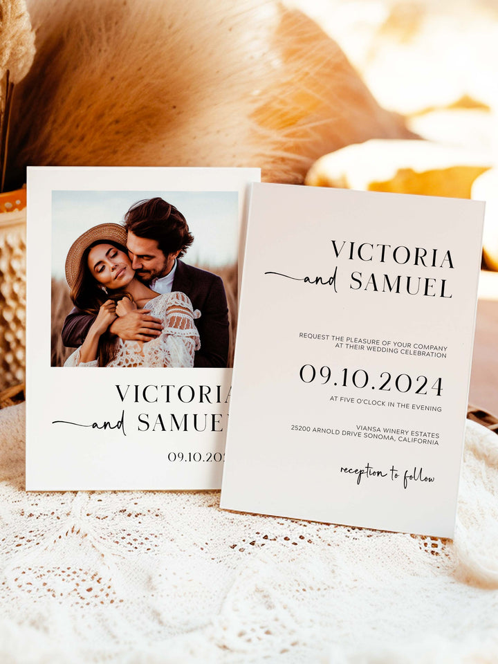Minimalist Modern Wedding Invitation, Editable Photo Template - Victoria Collection