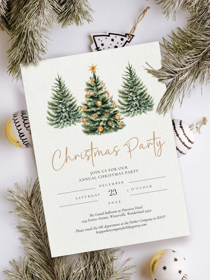 Christmas Tree Holiday Party Invitation with a festive tree design