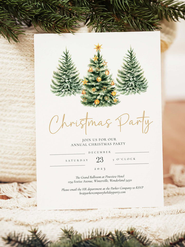 Christmas Tree Holiday Party Invitation with a festive tree design