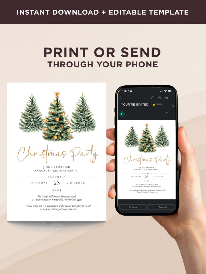 Christmas Tree Holiday Party Invitation with a festive tree design