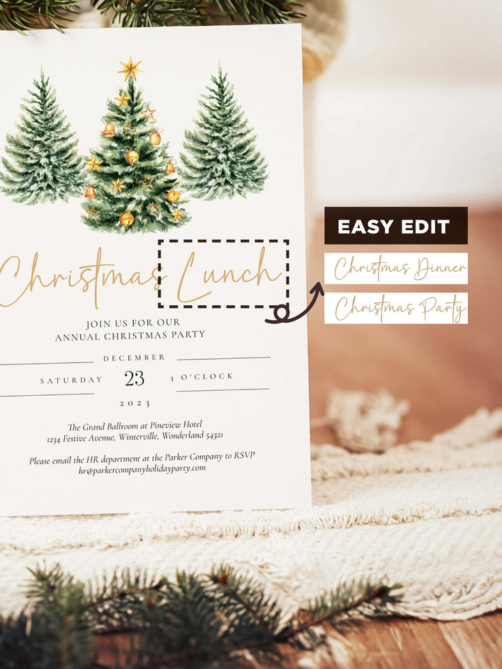 Christmas Tree Holiday Party Invitation with a festive tree design