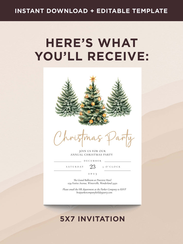 Christmas Tree Holiday Party Invitation with a festive tree design