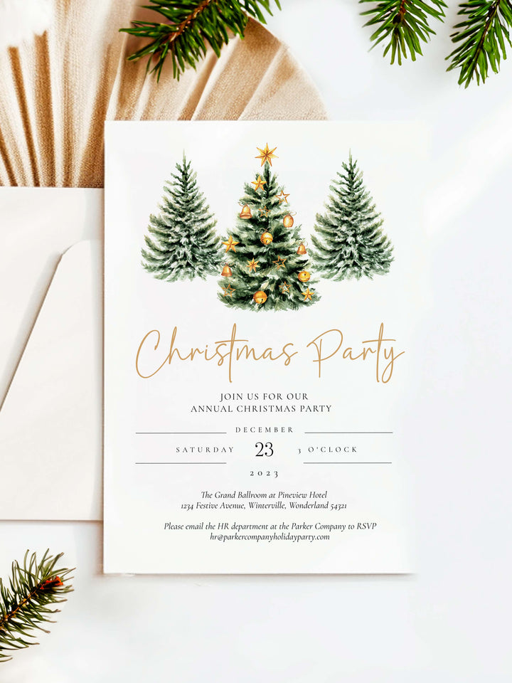 Christmas Tree Holiday Party Invitation with a festive tree design