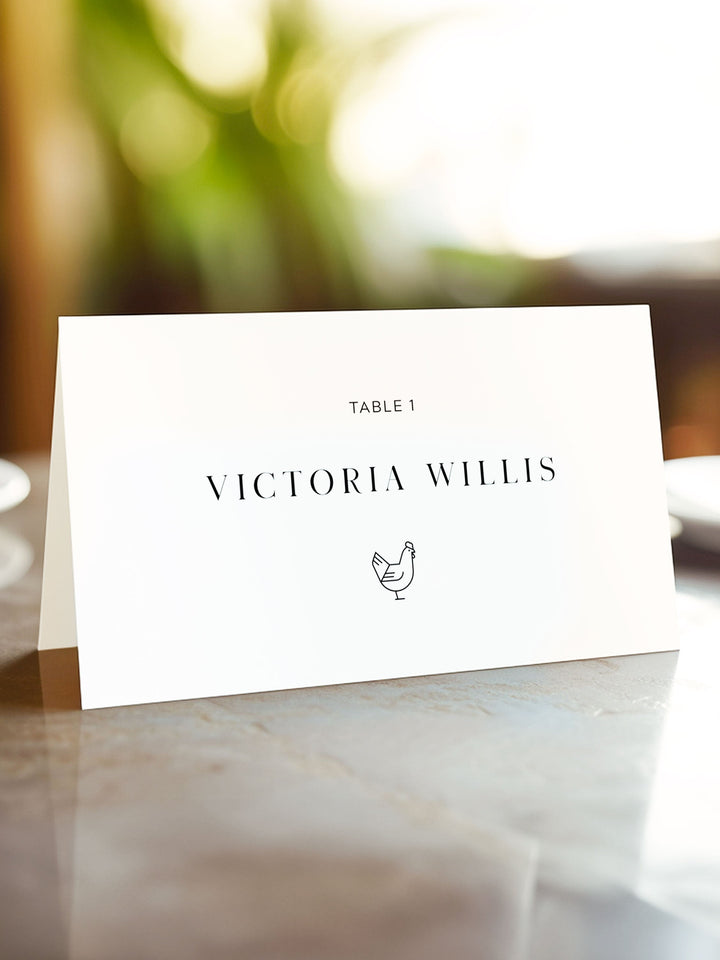 Minimalist Wedding Place Card with Meal Choice - Victoria Collection -
